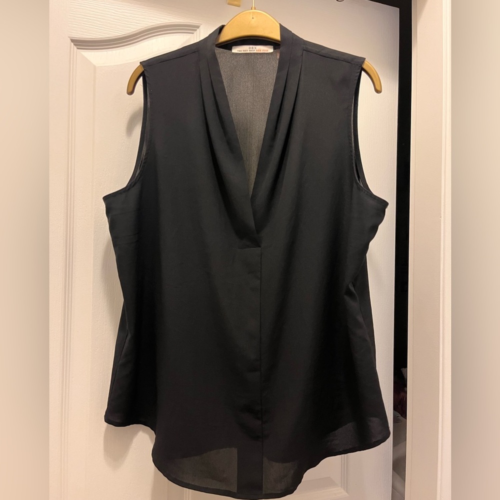 Dex Black Wrap Blouse with Black Neckline